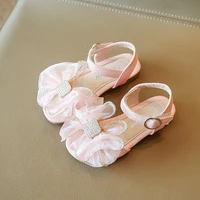 children fashion girls sweet bow rhinestone japanese style sandals for party wedding shoes 2022 spring kids open toe solid pink