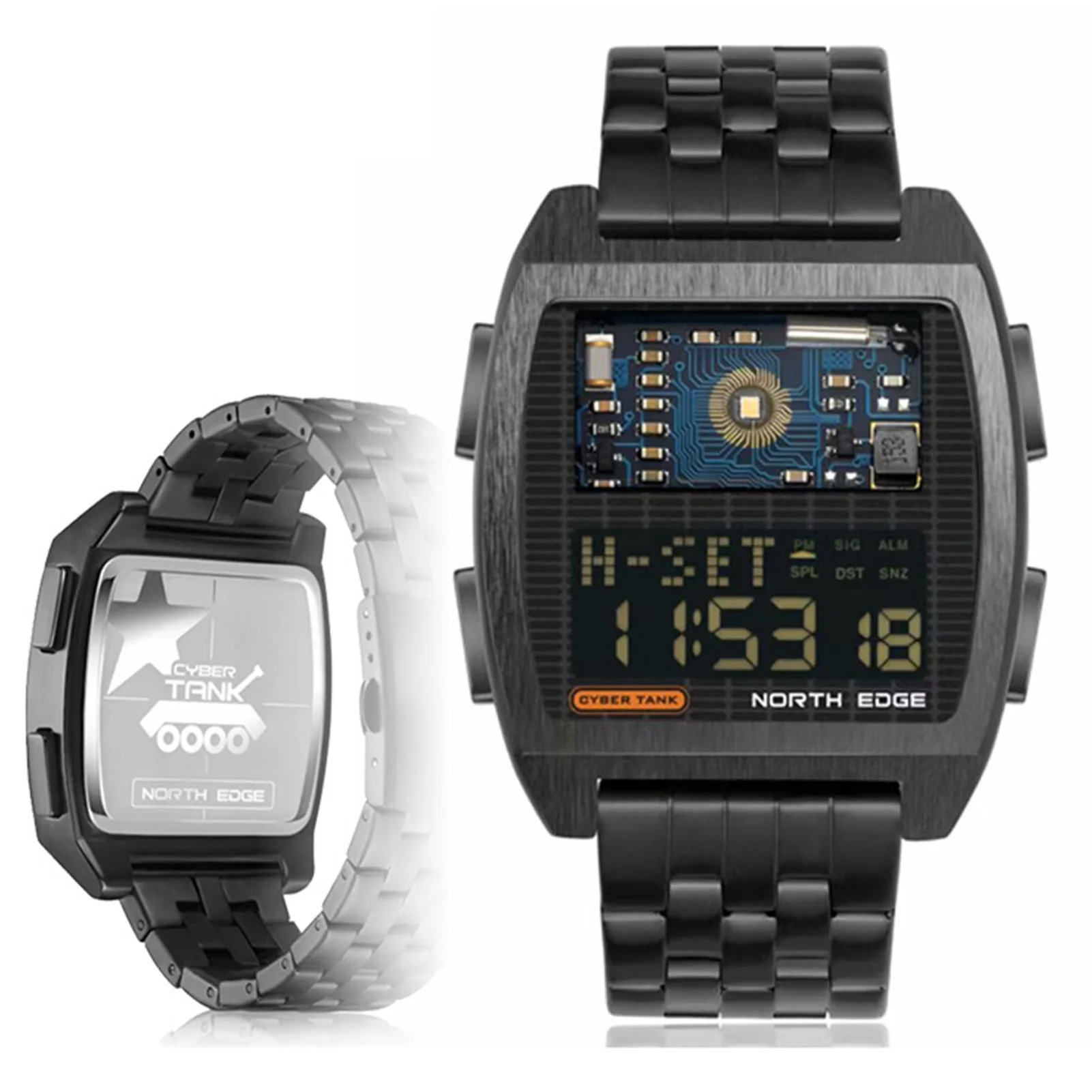 

Часы наручные мужские цифровые, модные светодиодные, водонепроницаемые, из нержавеющей стали, 164FT/50M, черные
