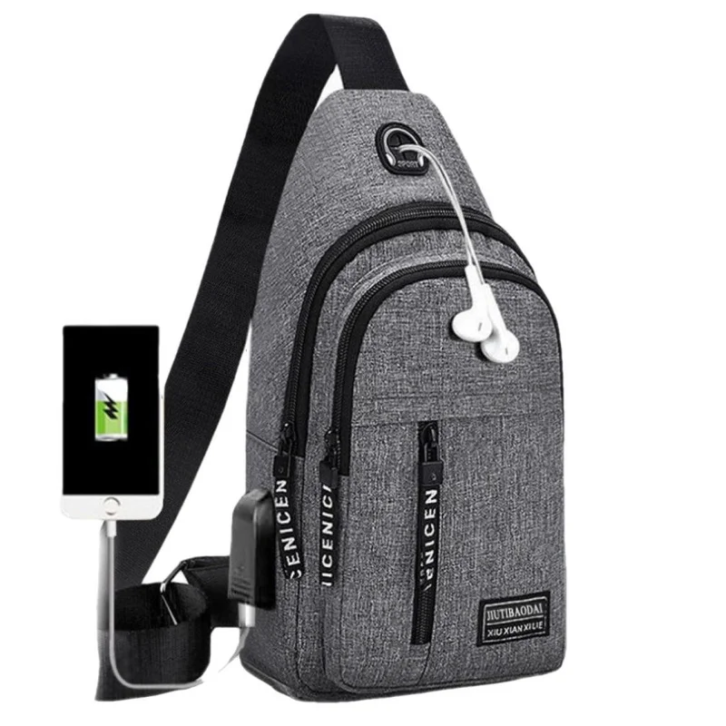 New Fashion Men's Chest Bag Sports USB Charging Shoulder Bag Multi Function Man Travel Crossbody Bag Casual Sling Bag