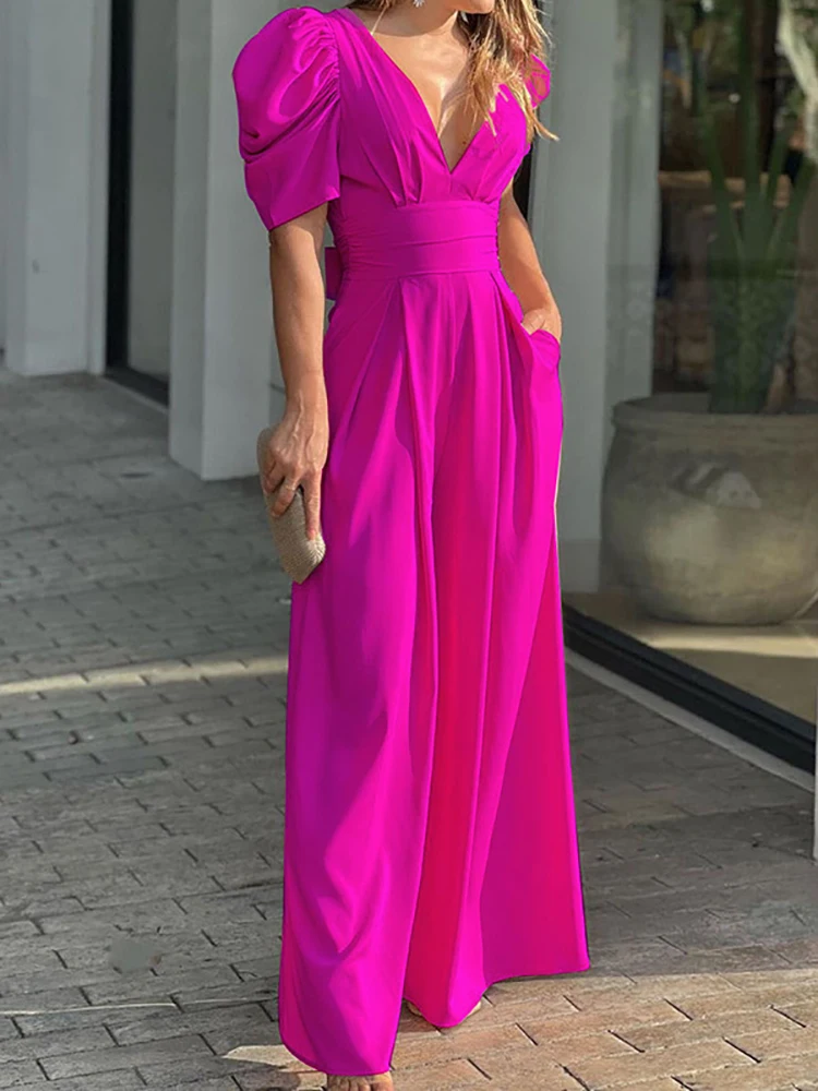 

Элегантный вечерние комбинезон для женщин 2023 осенние пляжные широкие брюки на шнуровке комбинезон с брюками желтый Облегающий комбинезон с v-образным вырезом