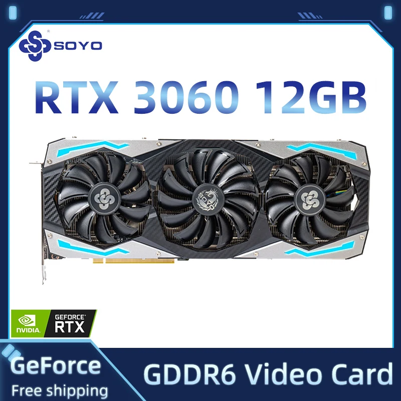 

Видеокарта SOYO RTX 3060 12 Гб GDDR6 NVIDIA GPU 4,0 бит DP * 3 PCI Express X16 игровая видеокарта для настольного компьютера