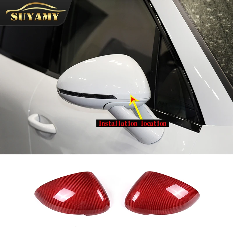

Красные колпачки для боковых зеркал заднего вида из настоящего углеродного волокна для Porsche MACAN 2014-22, чехол для зеркала, автомобильные внешние аксессуары