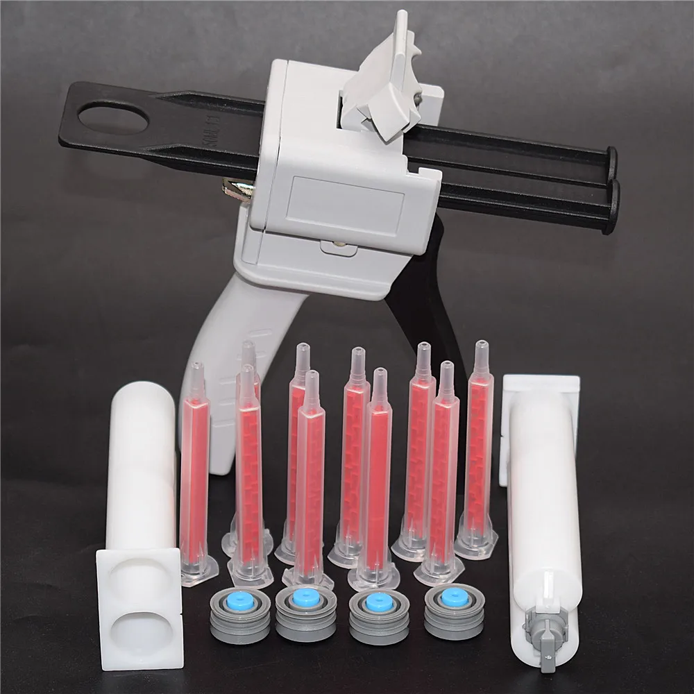 

2pcs 50ml 1:1 Empty Dual-Barrel Cartridge and Caulking Guns 50ml 1:1 AB Glue Gun Dispenser with 10pcs 83mm Static Mixing Nozzles