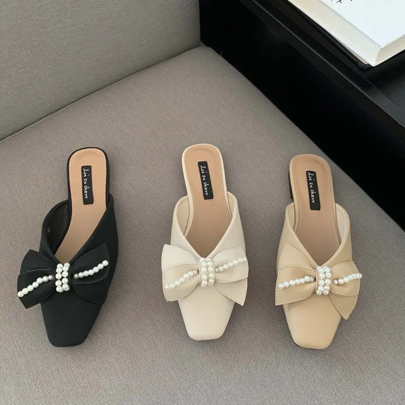 

Тапки женские с бантом-бабочкой, повседневные туфли на низком каблуке, роскошные Шлепанцы из искусственной резины, римские базовые, 2022