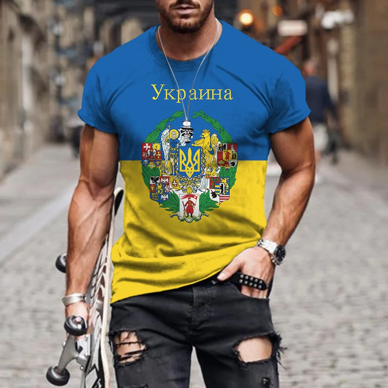 

Футболка мужская уличная спортивная с 3D-принтом, винтажная рубашка с украинским флагом, большие размеры