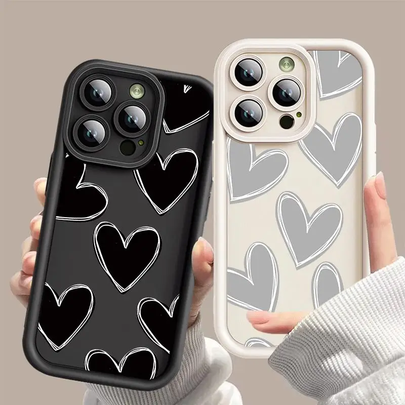 Love Heart Black Phone Case for Xiaomi Mi 11 Lite 12T Pro Poco X3 X5 X3NFC Soft Cover Funda