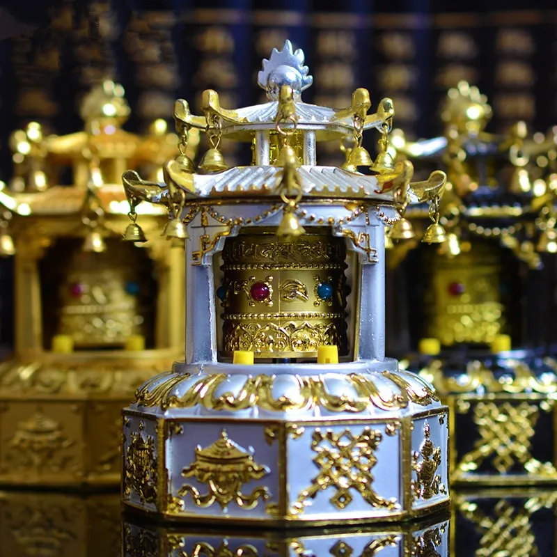 

High Grade Attic Shape Opening The Light Solar Energy Eight Treasures Prayer Wheel Exquisite Bell Revolving Prayer Wheel