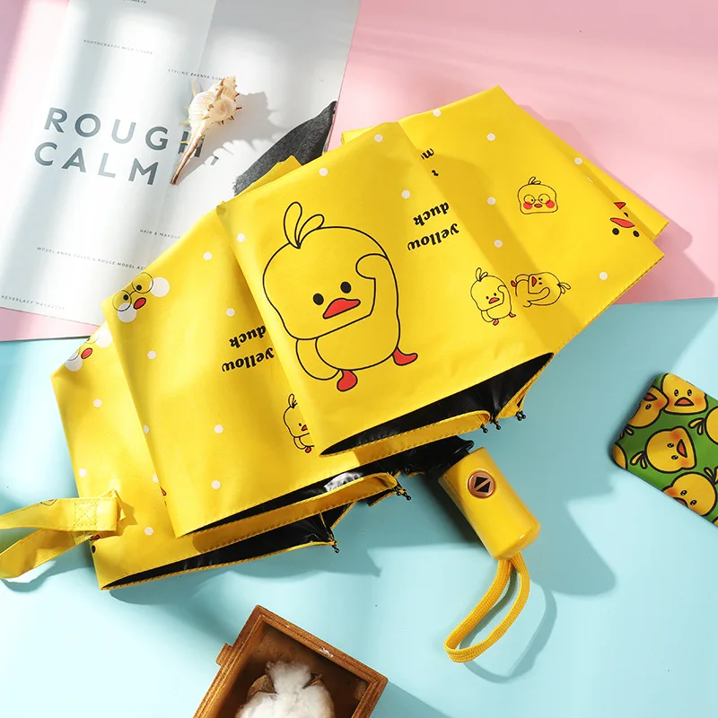 Маленький автоматический зонт с желтой уткой Женский солнцезащитный ручной Зонт