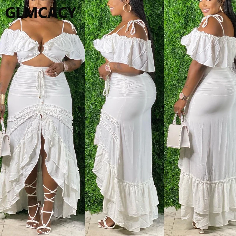 

Женское вечернее платье макси с открытыми плечами и оборками