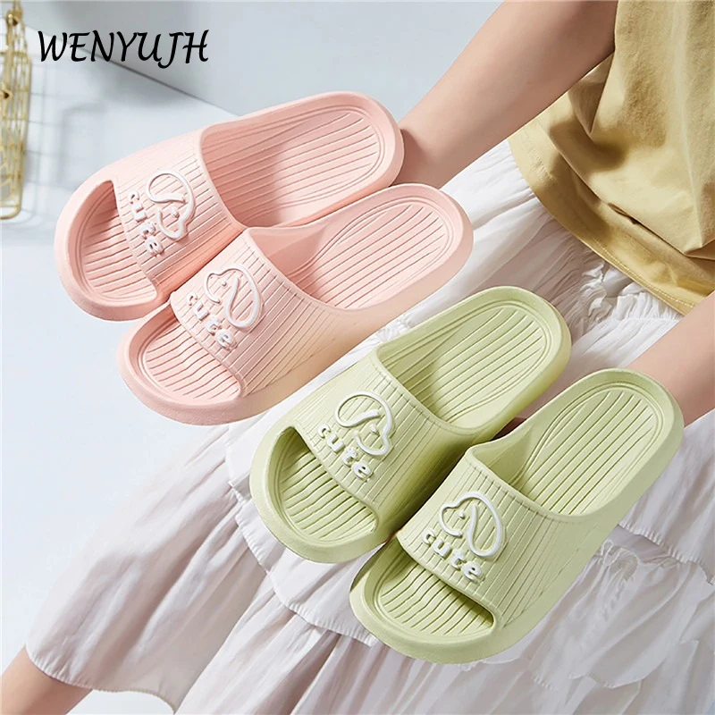 

Летние женские тапочки для дома и улицы, Нескользящие шлепанцы для ванной, на толстой подошве, для дома, пляжа, с рисунком медведя, собаки, кошки