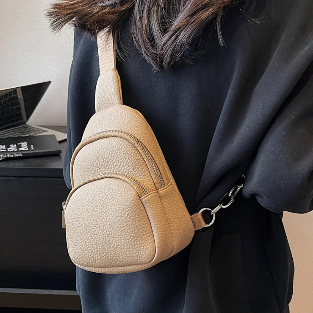 Vegan PU Leather Crossbody Sling Bags Women Fashion Simple Fanny Packs Female Casual Versatile Waist Pack Elegant Chest Bag
