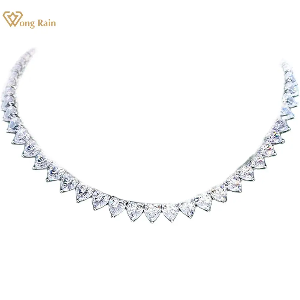 Wong Rain Fashion 100% 925 Sterling Silver 6*7 MM Heart Cut Created Moissanite Gemstone Chain Necklace For Women Fine Jewelry
