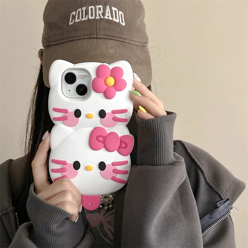 3D мультяшный чехол Hello Kitty в форме фруктового льда для iPhone 15 Pro Max 14 13 12 11 Аниме Kawaii