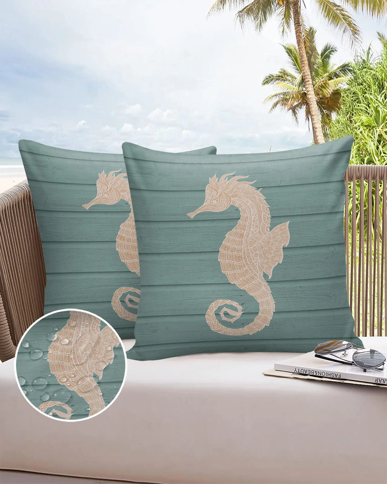 2/4PCS Outdoor Garden Chair Waterproof Cushion Cover Seahors