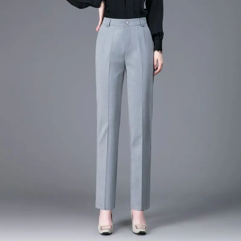 2023 New Women Spring Autumn Korean Elegant Solid Loose Suits Pants Ladies Fashion Casual High Waist Straight Long Trousers X108