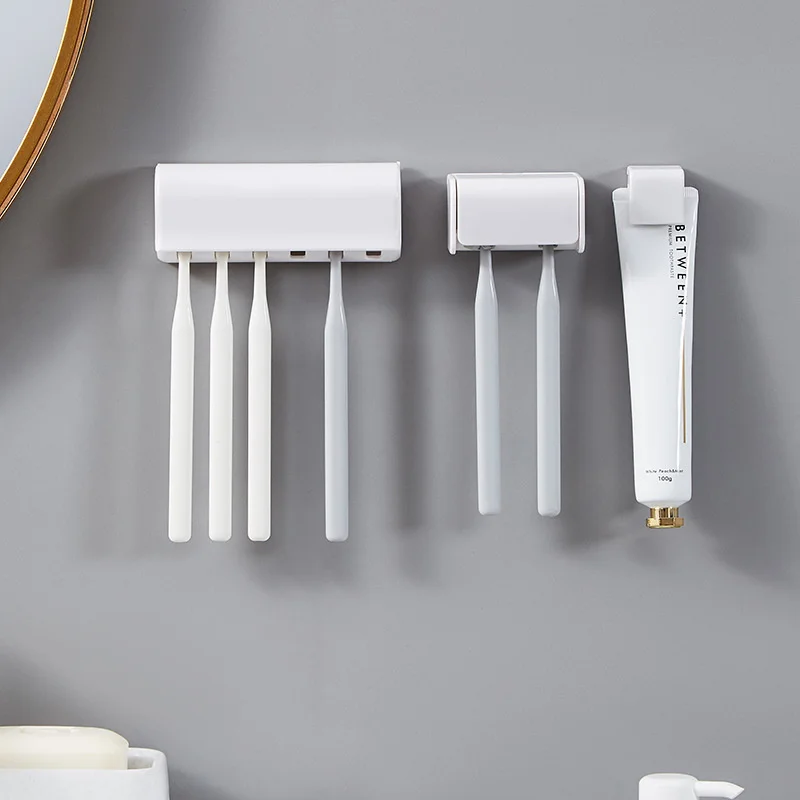

Punch-free Wall-mounted Toothbrush Holder Toothpaste Holder Toothpaste Storage Rack Bath Organizer Bathroom Accessories