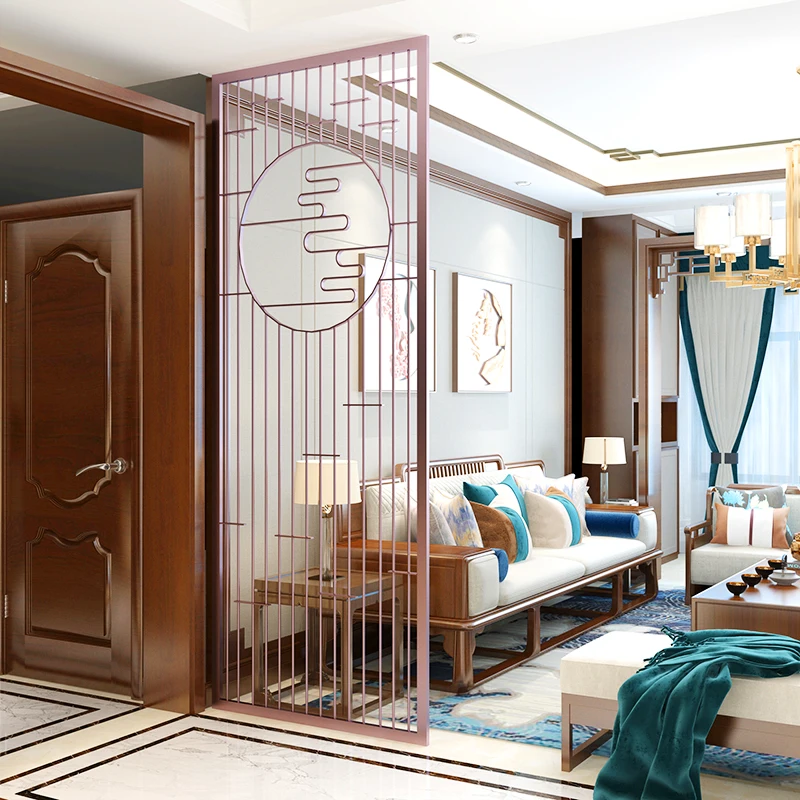 

Stainless steel screen titanium metal partition wall Nordic simple modern light luxury hollow wrought iron porch living room