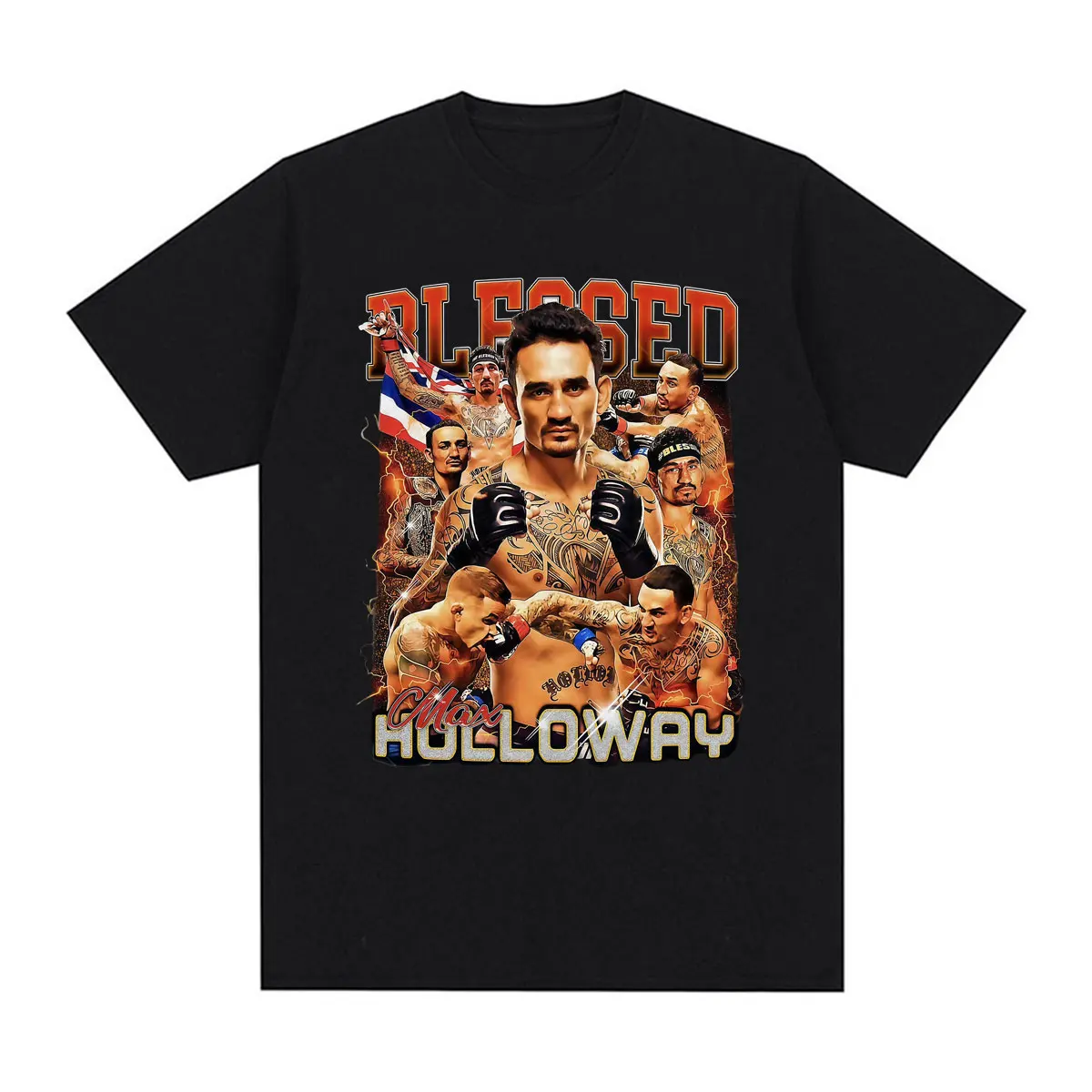 Фото Футболка Max Holloway Blessed Era Fan Gift для мужчин и женщин, винтажная, с графическим принтом, высокое качество, 100% хлопок №1