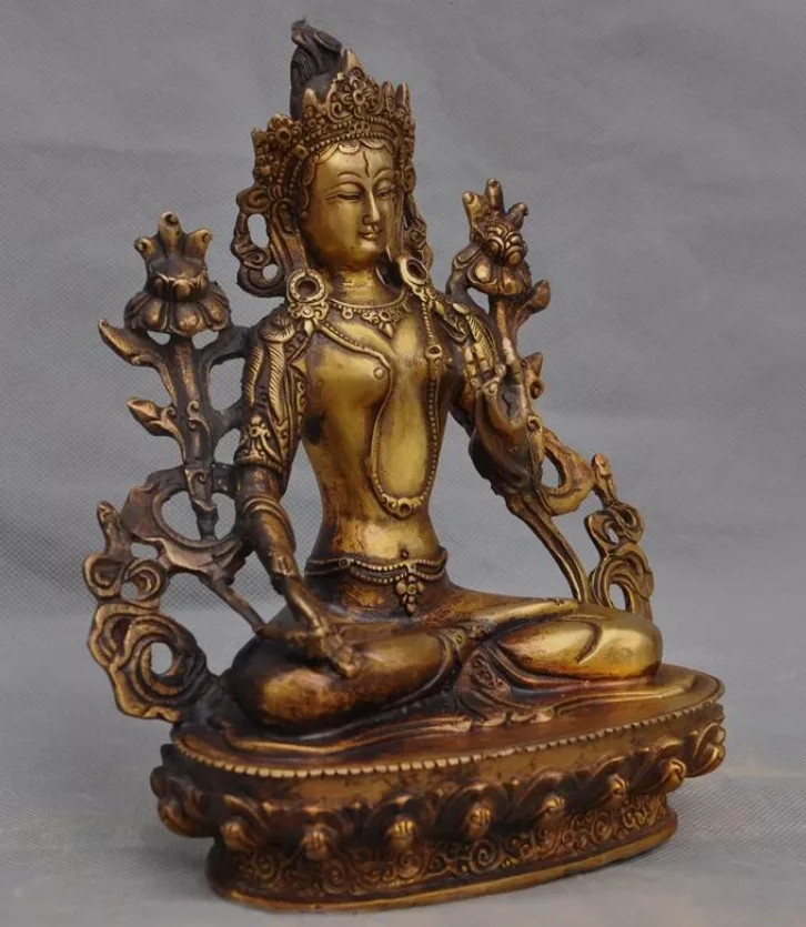 Старый Будда Позолоченная Бронзовая Статуя Буддизма Тара Кван-Инь ~Wish U Wealth