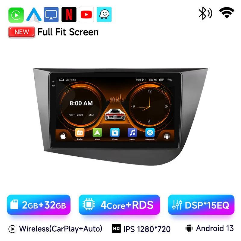

JIUYIN 2Din беспроводной Carplay Auto Android автомобильный радиоприемник для Seat Leon 2 MK2 2005-2012 мультимедийный плеер стерео GPS головное устройство DVD