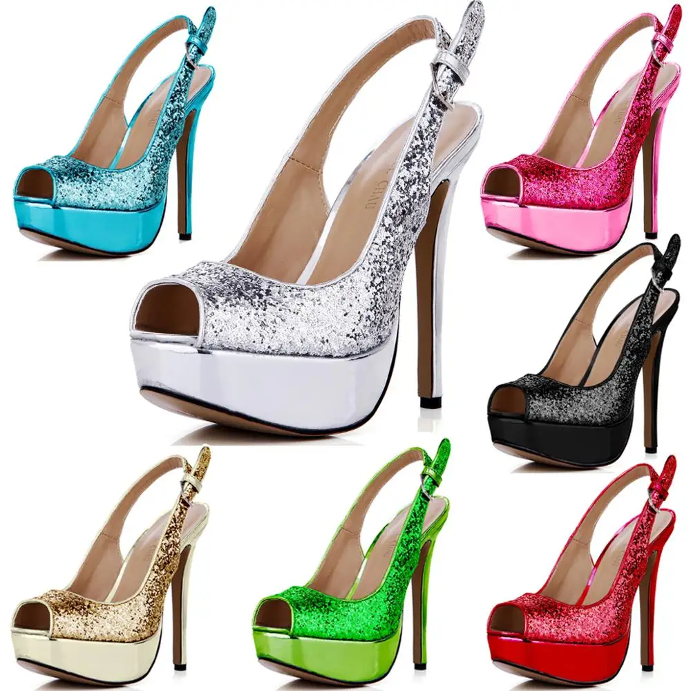 

Sexy Glitter Bridals Wedding Peep Toe Stiletto Slingback Women Pumps Zapatos Mujer Novia o Dama Nupcial Punta Abierta YJ3463B-v2