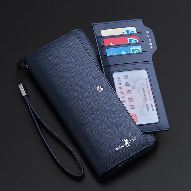 Мужской кошелек из натуральной кожи WILLIAMPOLO Длинный с блокировкой RFID чехол для