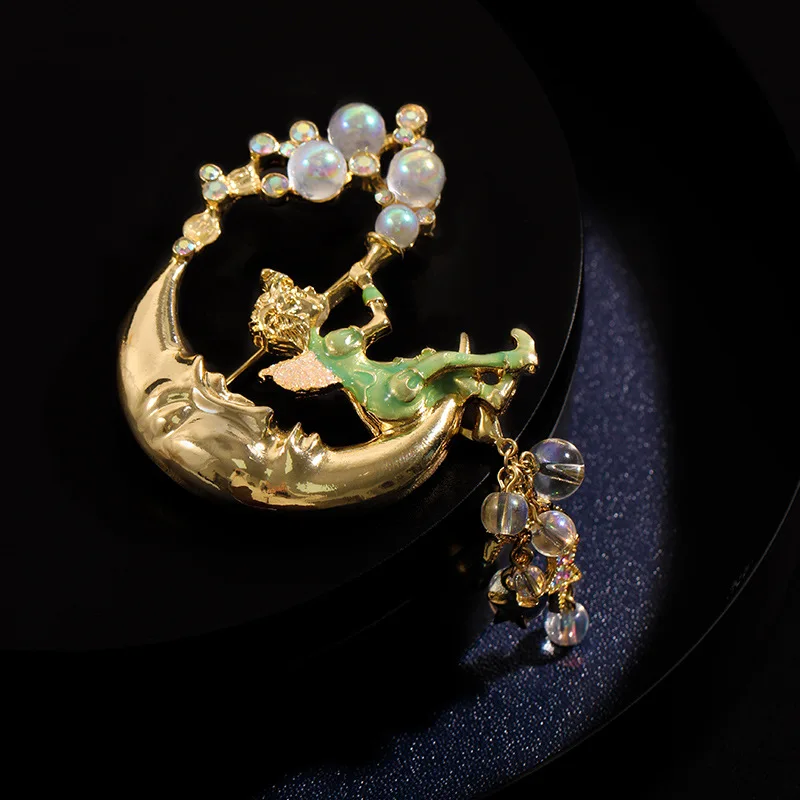 

SHMIK Elegant Creative Fairies Blow Bubbles Tassel Crystal Brooches For Women Lady Exquisite Vintage Design Badges Pins Jewelry