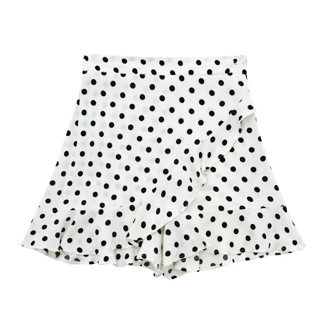 TRAF 2023 Polka Dot Shorts for Women Print Ruffle Skirt Shorts Women Summer High Waist Shorts Women Skort Bermuda Shorts Woman