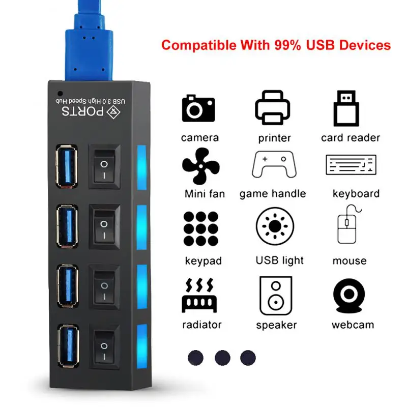 

Мультиразветвитель RYRA, USB 3,0, 4/7 портов, высокоскоростной удлинитель с независимым переключателем, аксессуары для ПК и ноутбуков