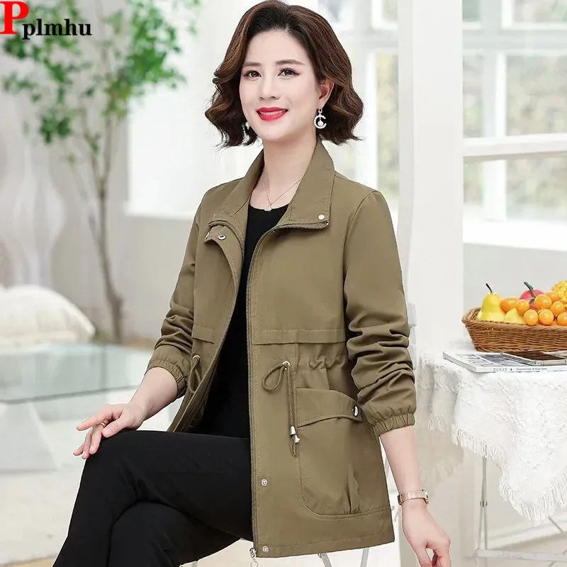 Тренчкот средней длины со шнуровкой и отложным воротником корейские винтажные