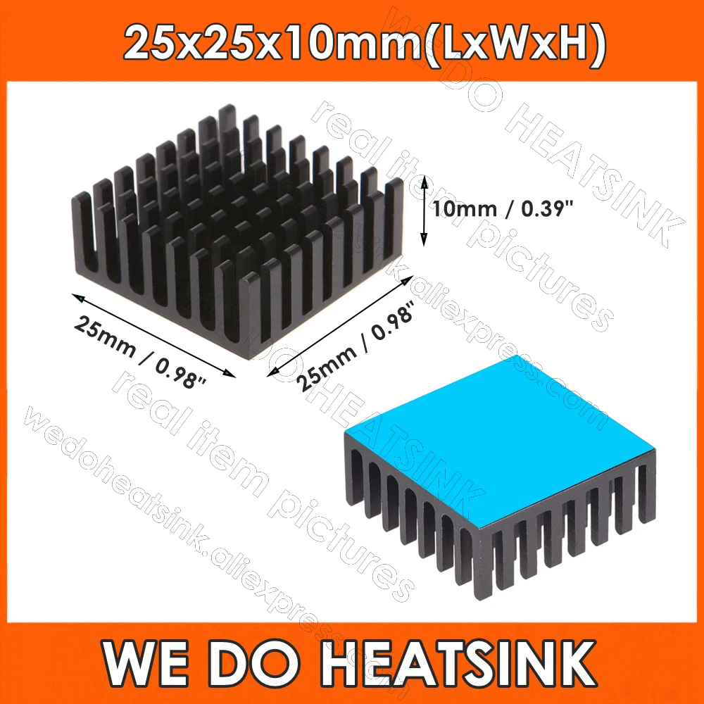 

25x25x10mm Black Aluminum Heatsink Square CPU Heat Sinks Cooling Cooler Fin with Silicone Based Thermal Adhesive Pad