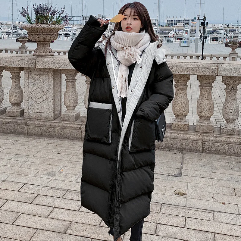 2022 Women Harajuku Loose Mid-length Big Pocket Warm Long Parka Cotton Jacket Long Parka Coat Thichkened Winter Jacket