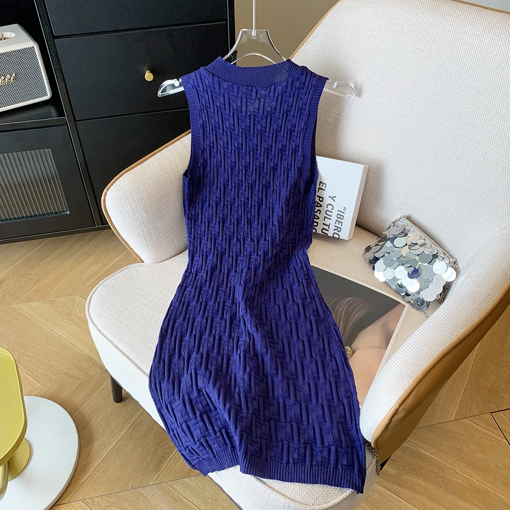 Женское Трикотажное Мини-платье Без Рукавов Облегающее Платье С Круглым Вырезом