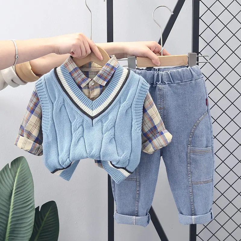 

2022 New Children Fashion Baby Boy Gentleman Sweater Vest Shirt Pants 3Pcs/Set Kids Infant Clothing Toddler Tracksuit 0-5 Years