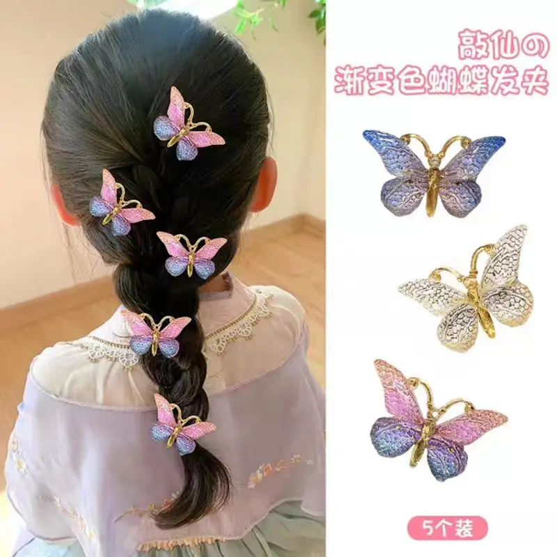

5Pcs Sweet Girl Butterfly Hairpin Color Gradient Hair Clip Hot Style Headdress Vacation Children Kid Hawaii Hair Accessories