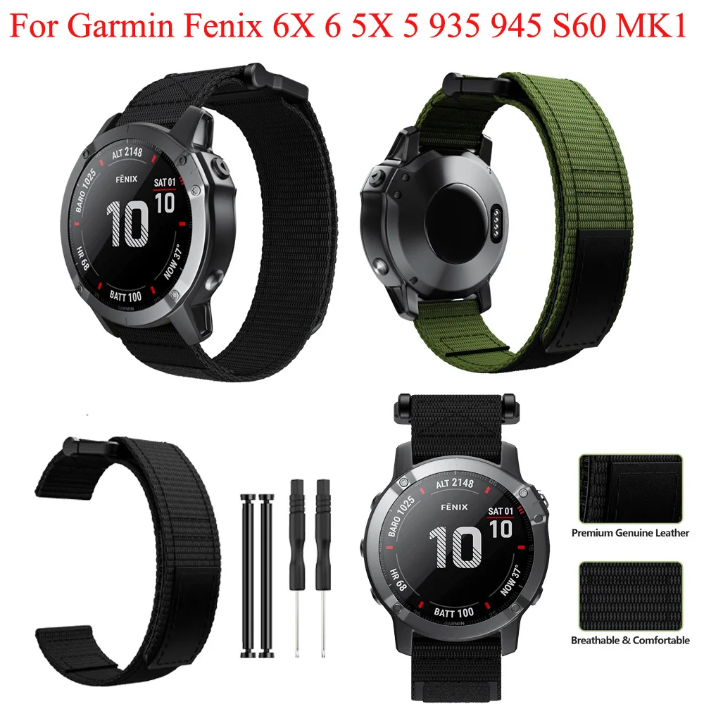 

26 22mm Easyfit Nylon Watchband Strap For Garmin Fenix 6 6X Pro 5X 5 Plus 3 3HR Forerunner 935 945 Quick Release Wristband Strap