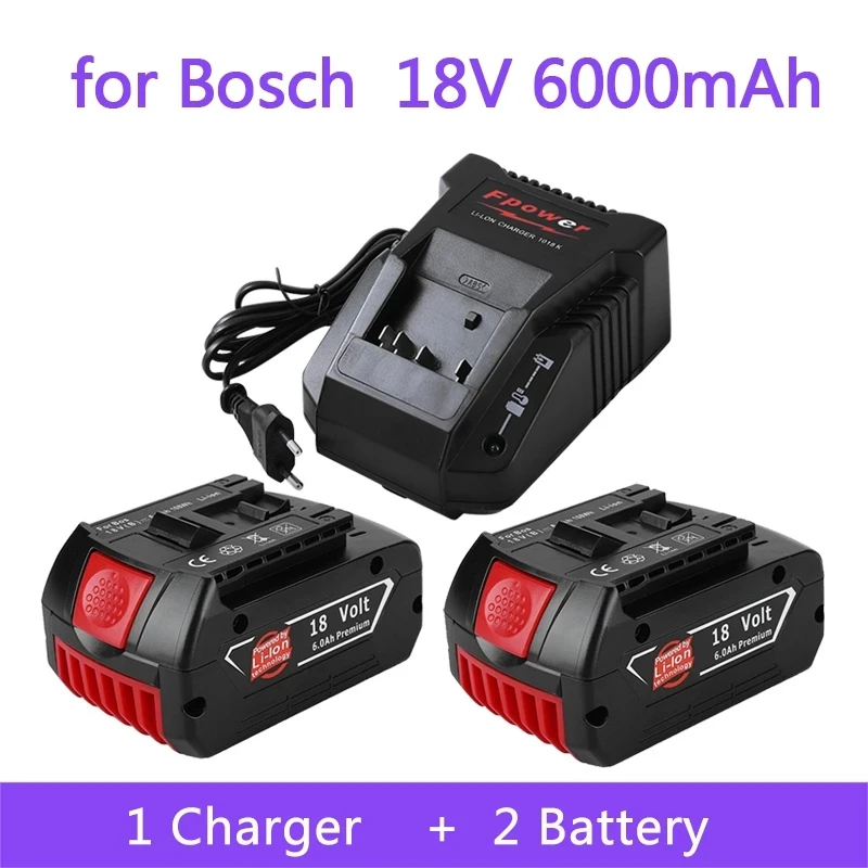 

Аккумулятор для дрели Bosch, перезаряжаемая литий-ионная батарея 18 в, 6,0 Ач, BAT609, BAT609G, BAT618, BAT618G, BAT614 + 1, зарядное устройство