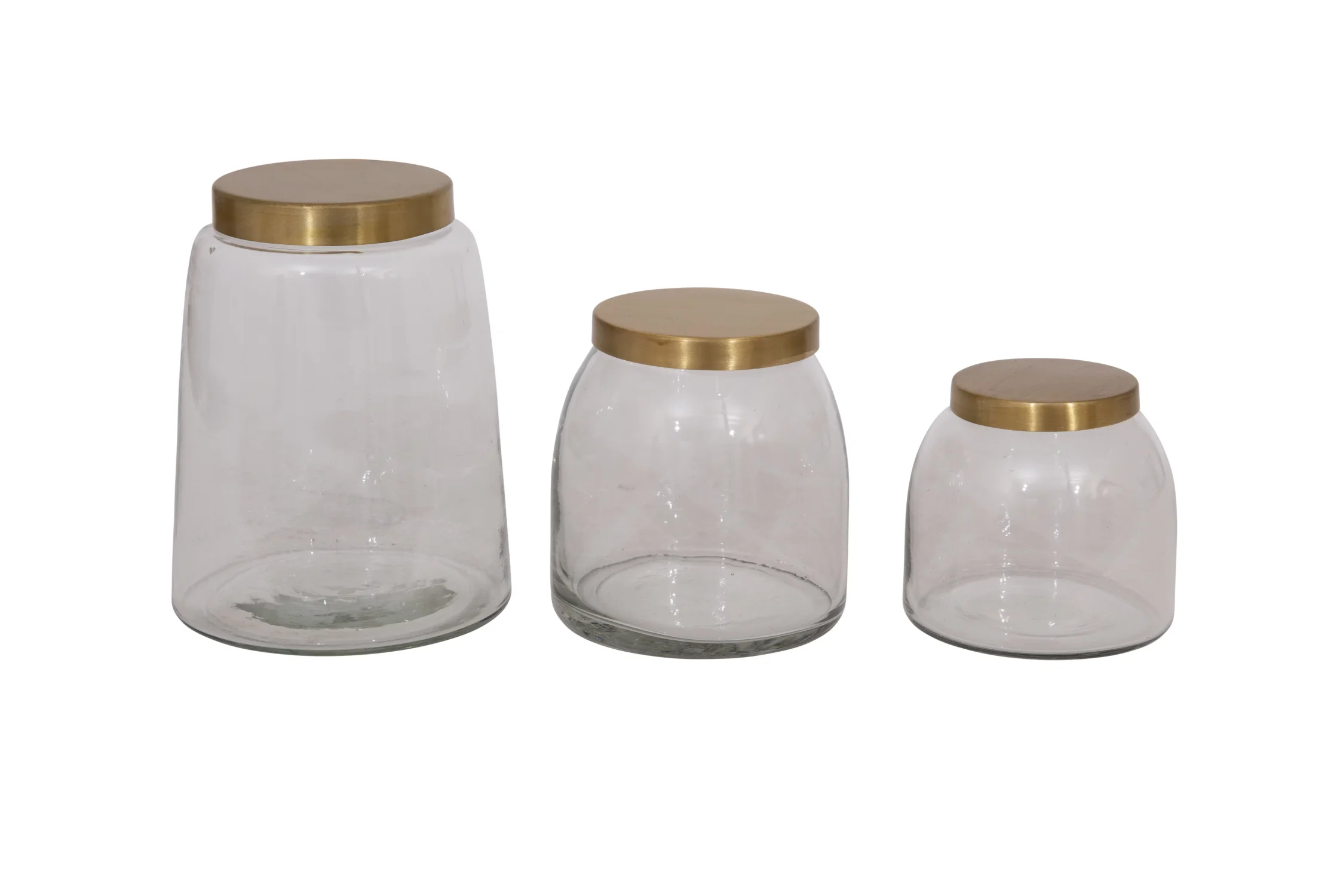 

Multi Size Glass Jars with Brushed Gold Metal Lids, Set of 3