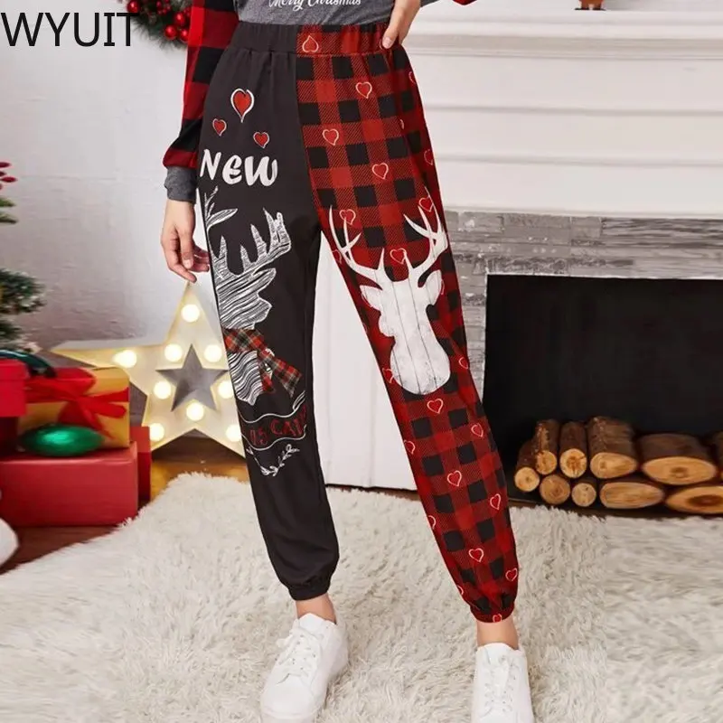 

Autumn Christmas Print Casual Sports Trousers Women Fashion Elastic Waist Sweatpants Vintage Loose Female Long Pants Streetwear