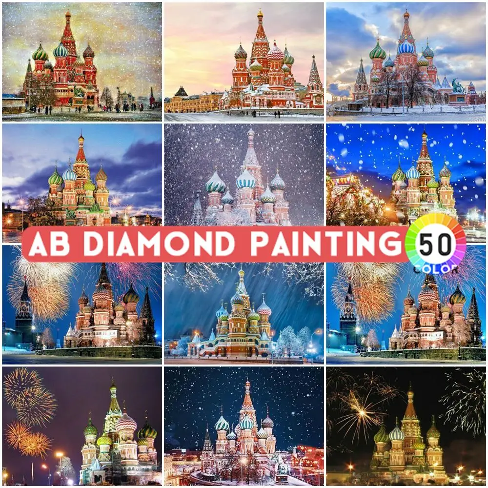 

AB Drills Diamond Painting 5D Landscape Cross Stitch Bead Embroidery Church Art Kits Home Decoration Wall Stickers
