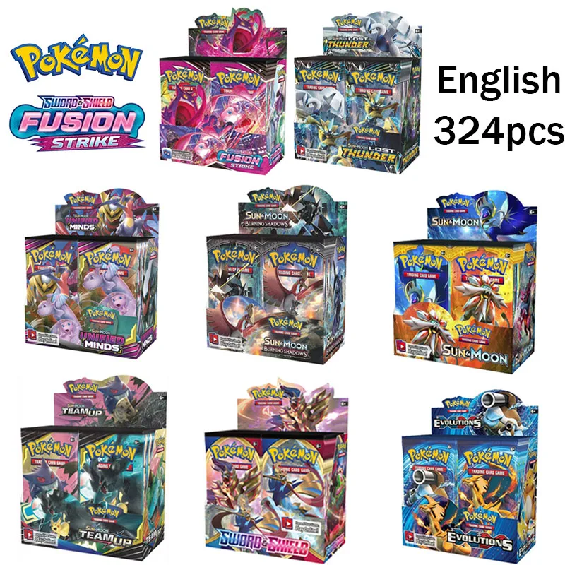 

2022 Newest English Pokemon Cards 324Pcs Pokemon TCG Sword Shield Fusion Strike Booster Box Trading Cards Game Collection Cards