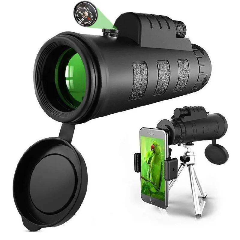 

40X60 Powerful Monocular Telescope Compass Full HD Lens Range Portable Prism Binoculars with Smartphones for Outdoor Camping