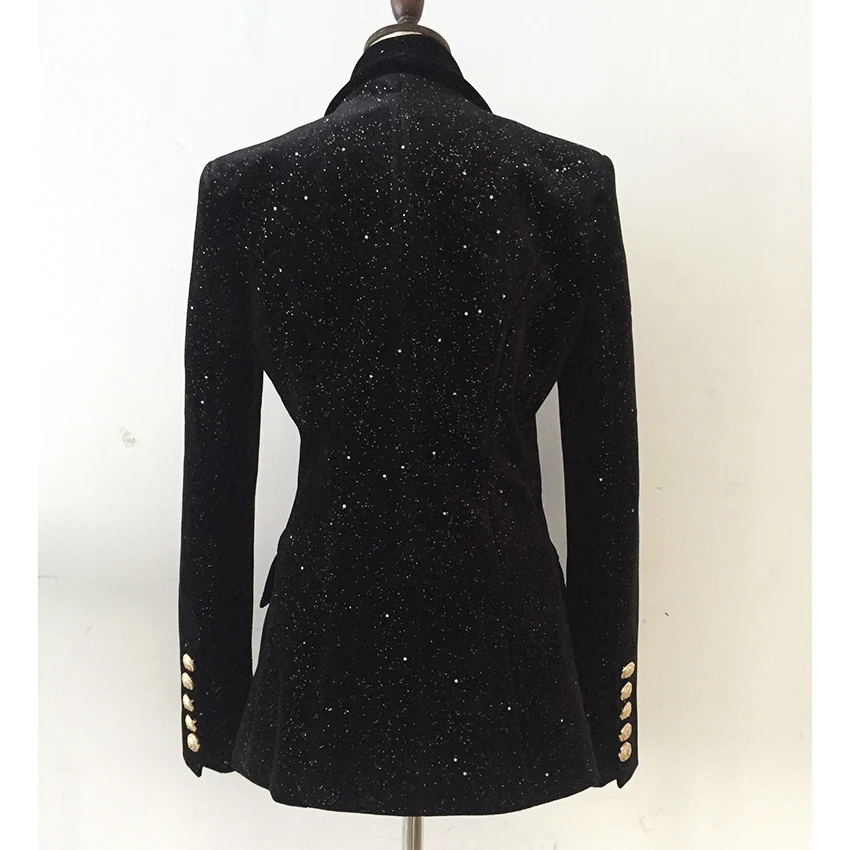 HIGH QUALITY New Fashion 2023 Fall Winter Designer Blazer Women's Lion Buttons Sheer Star Silver Glitter Velvet Blazer Coat