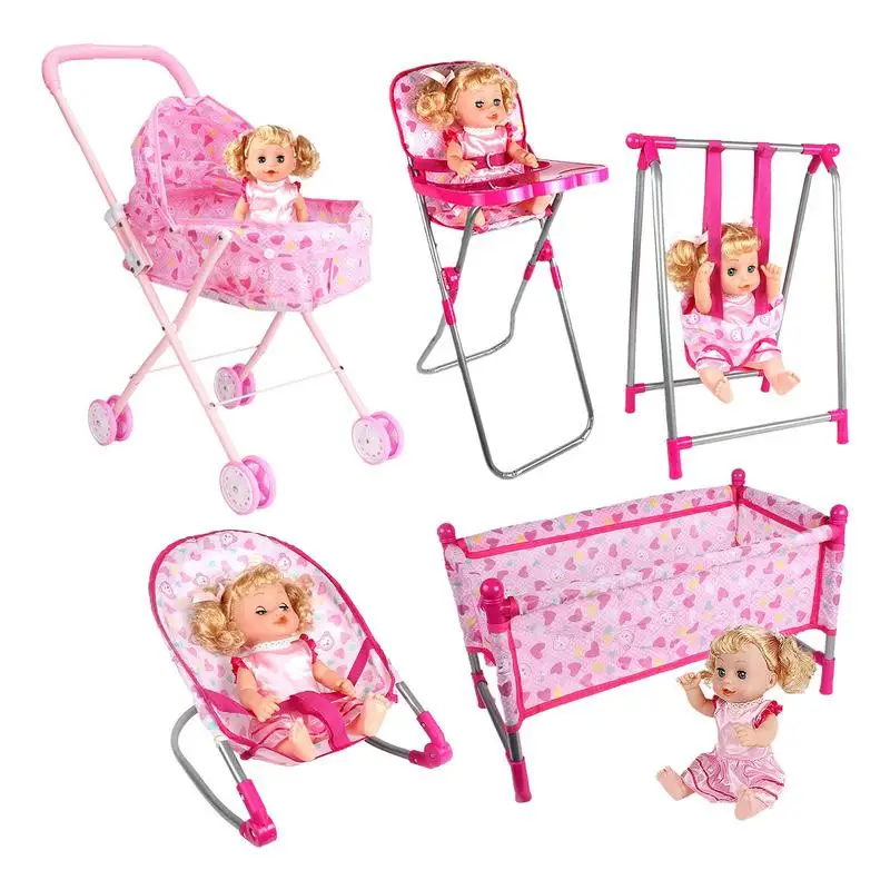 Foldable Doll Stroller For Kids Play House Toys Baby Bed Dol