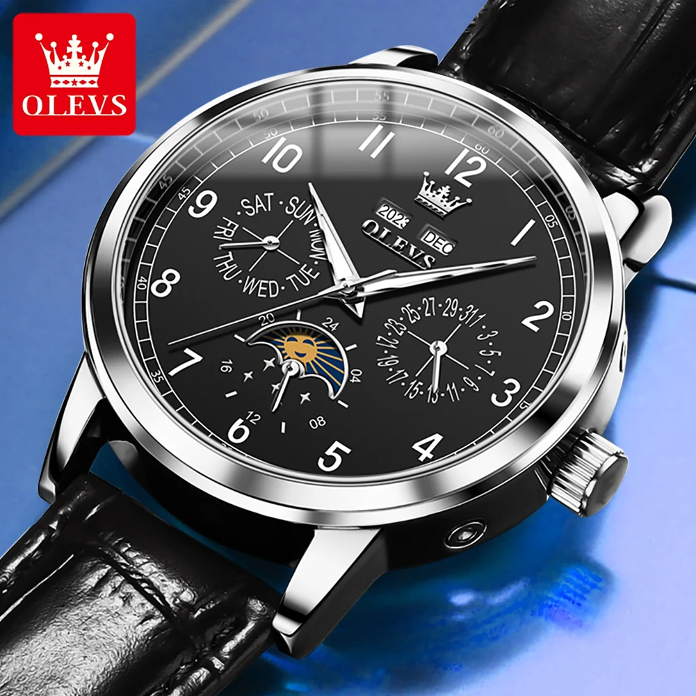 Мужские Водонепроницаемые механические часы с календарем и кожаным ремешком