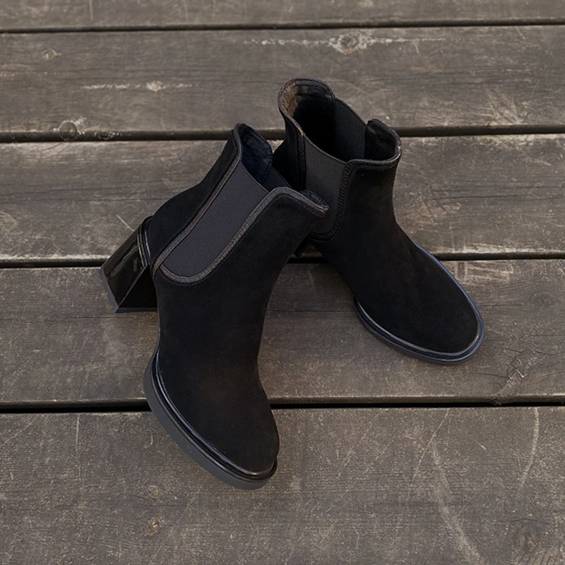 

Heihaian Short Boots 2023 Autumn New Korean Fashion Ankle Boots Black Round Head Waterproof Platform Elastic Boots For Women