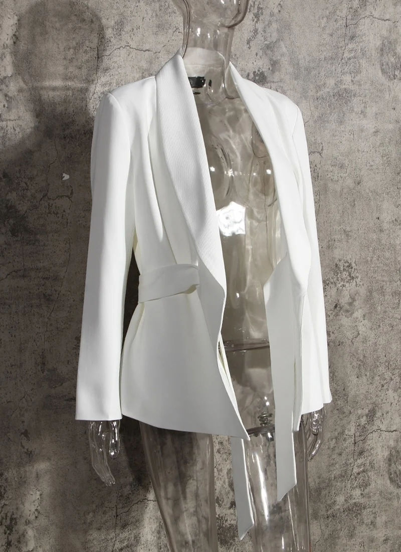 White Office Blazer with Free Sashes 2021 Women Solid Colors Simple Casual Office Blazer Korean Fashion Commute Formal Clothing