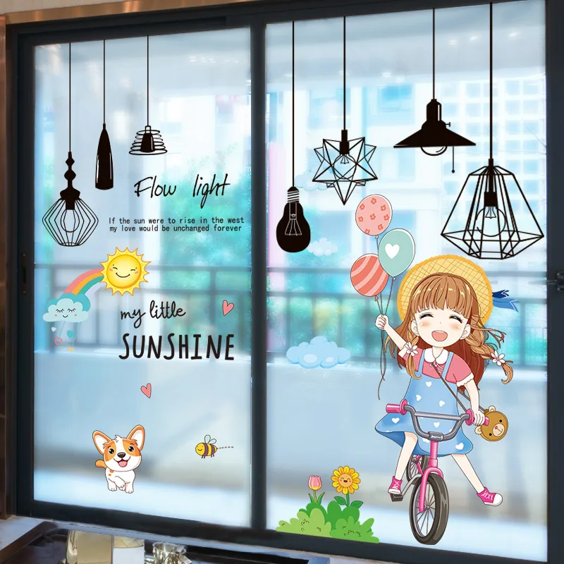 

[SHIJUEHEZI] Girl Bicycle Wall Stickers DIY Chandelier Lights Wall Decals for Kids Rooms Children Nursery Home Decoration
