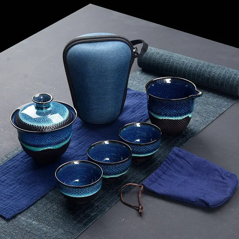 

Китайский дорожный чайный набор кунг-фу, керамический глазурный чайник, чайная чашка, чайные принадлежности, фарфоровые чайники, наборы для чая, посуда для напитков, чайная церемония