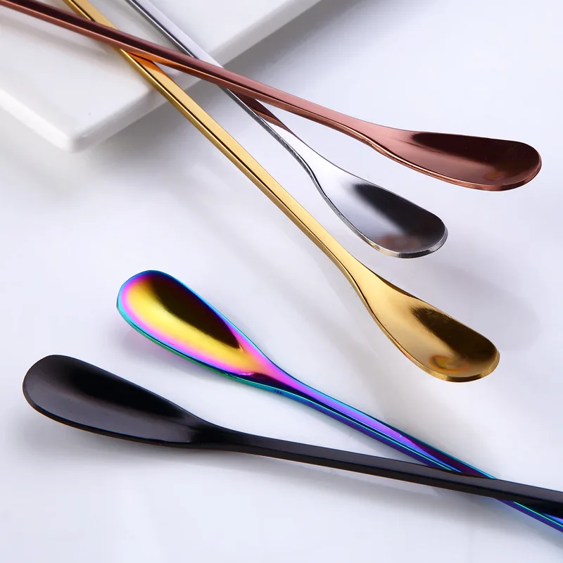 

New 1PC Stainless Steel Coffee Spoon With Long Handle Colorful Coffee Scoops Dessert Tea Spoon Kitchen Gadget Tool Tableware